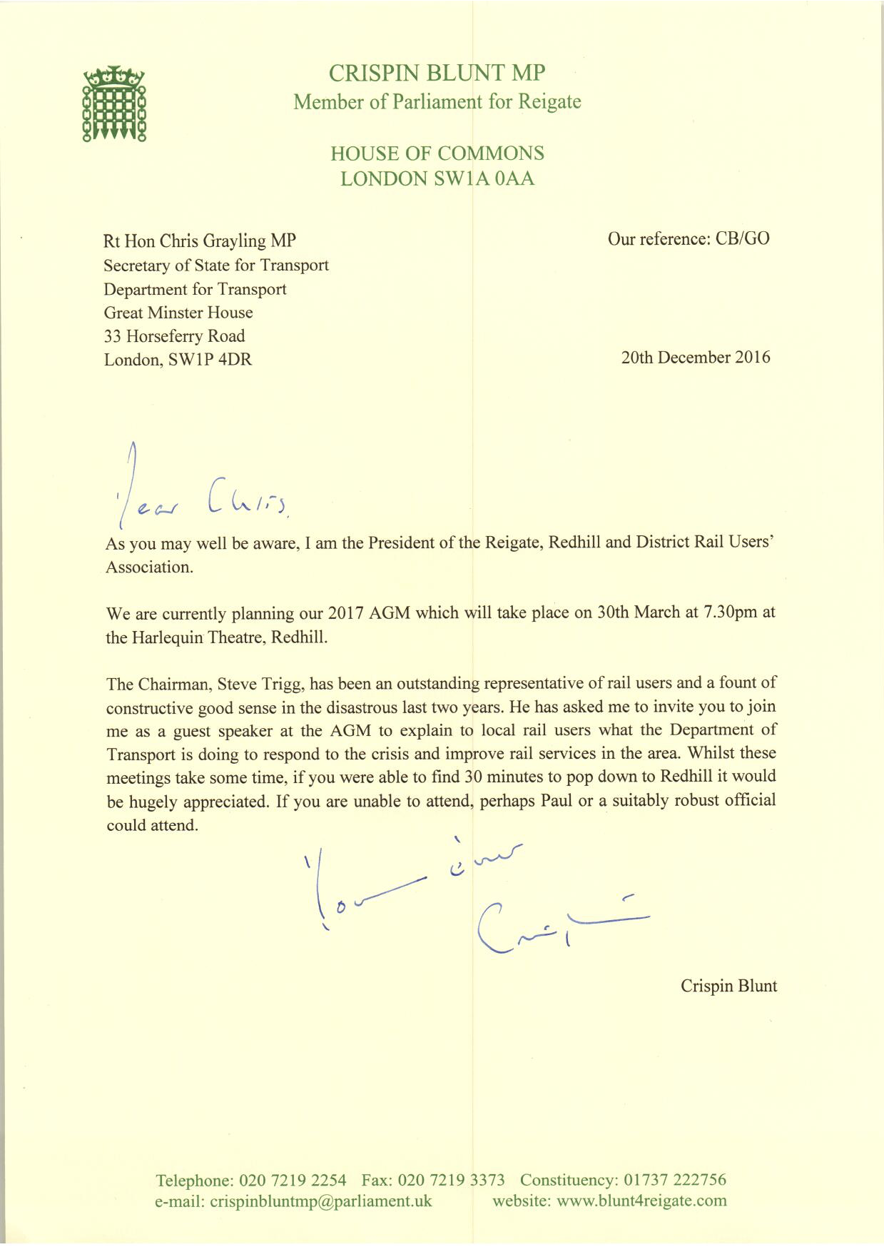 Chris Grayling letter